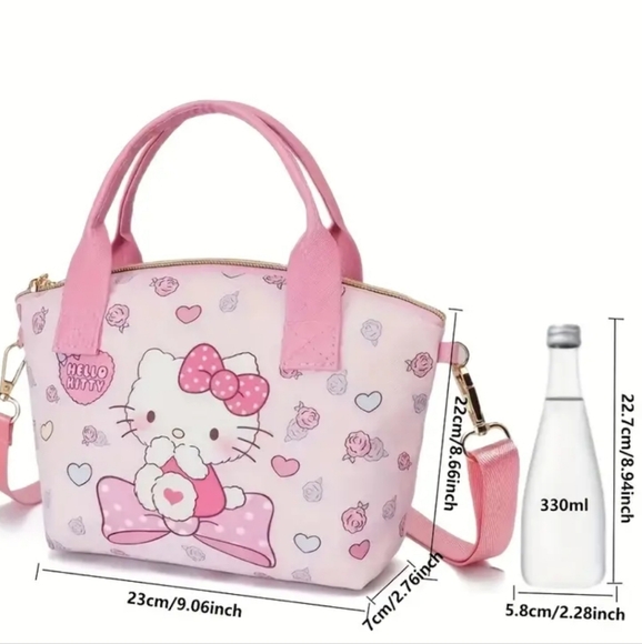 Sanrio Hello Kitty Pink Crossbody Handbag With Rose Pattern & Gold Hardware (SM) - Picture 3 of 14